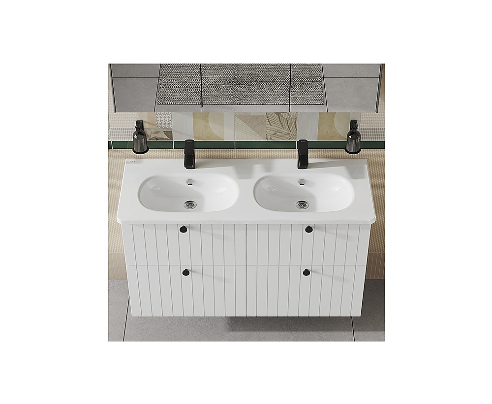 Alttan su girişli lavabo, çift hazneli, 120x46 cm